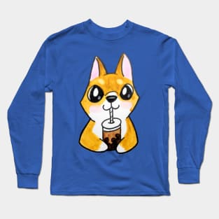 Animal Friend Dog Drinking Boba Long Sleeve T-Shirt